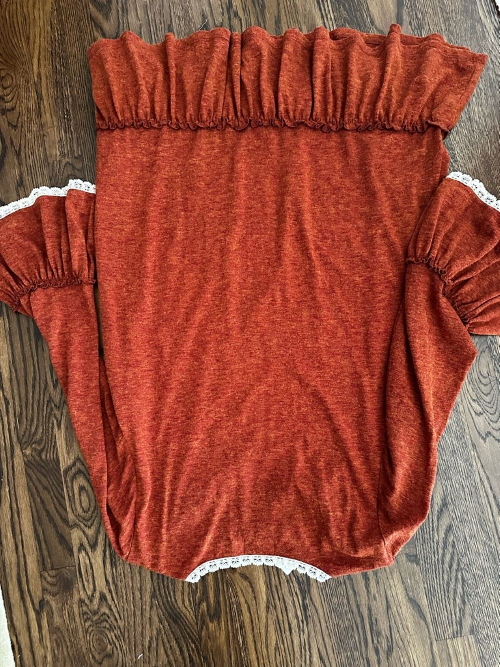 NWT Apricot Lane Burnt Orange Floral Embroidered Boho Long Sleeve fall Dress - Picture 11 of 12